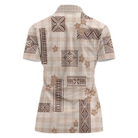 Hawaiian Quilt Tapa On Beige Palaka Motifs Women Polo Shirt