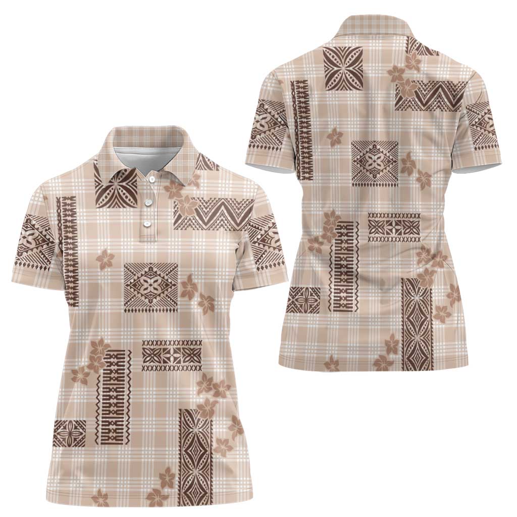 Hawaiian Quilt Tapa On Beige Palaka Motifs Women Polo Shirt