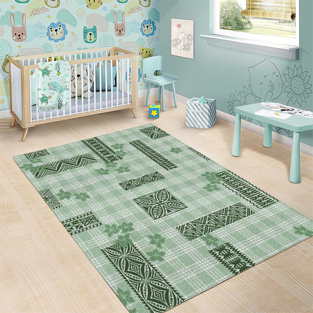 Hawaiian Quilt Tapa On Pastel Mint Palaka Motifs Area Rug