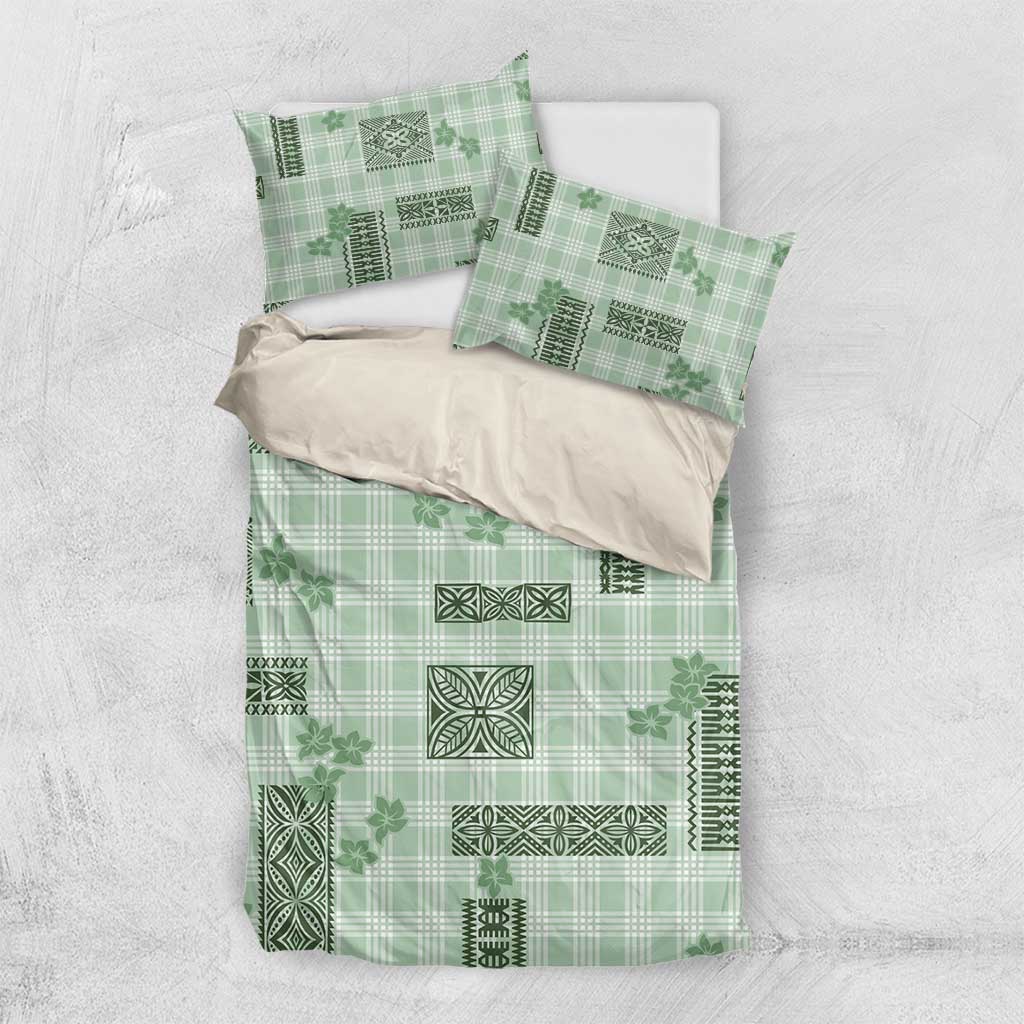 Hawaiian Quilt Tapa On Pastel Mint Palaka Motifs Bedding Set