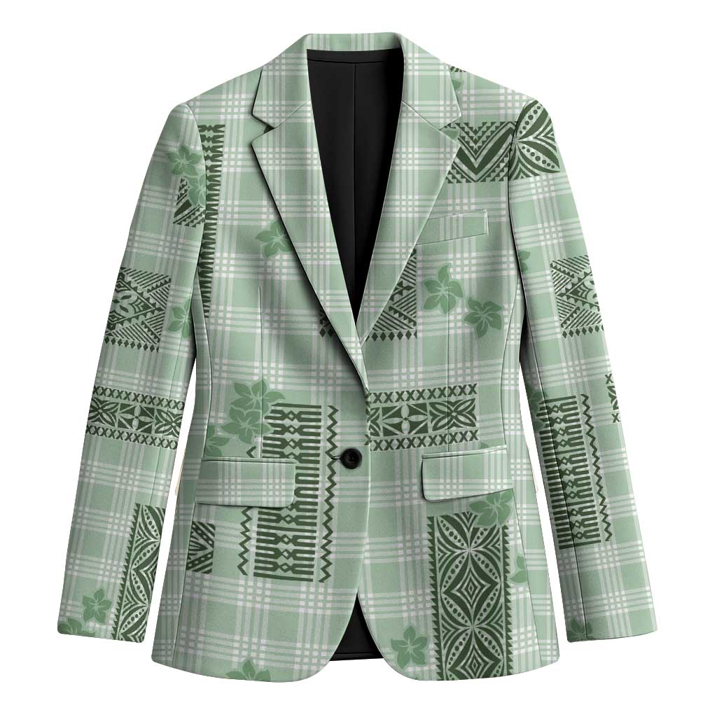 Hawaiian Quilt Tapa On Pastel Mint Palaka Motifs Blazer
