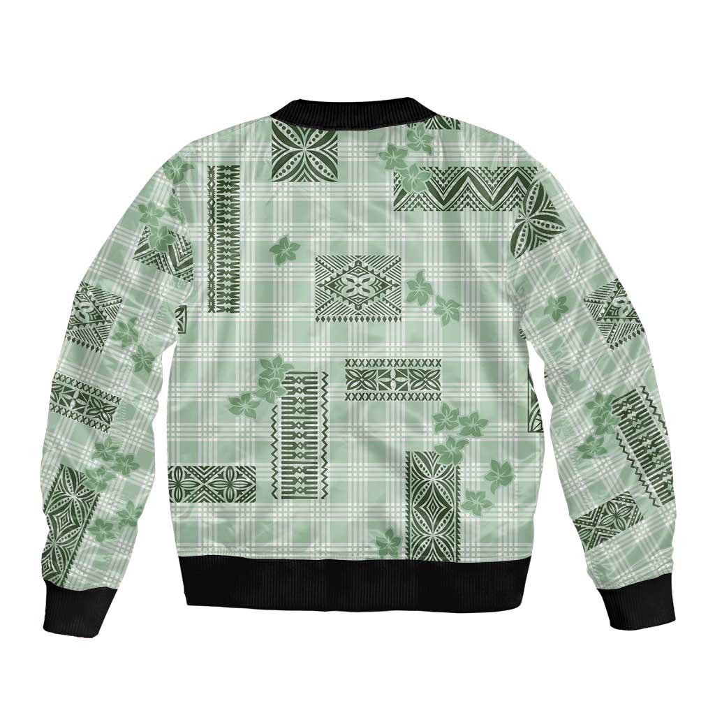 Hawaiian Quilt Tapa On Pastel Mint Palaka Motifs Bomber Jacket