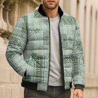 Hawaiian Quilt Tapa On Pastel Mint Palaka Motifs Bomber Puffer Jacket