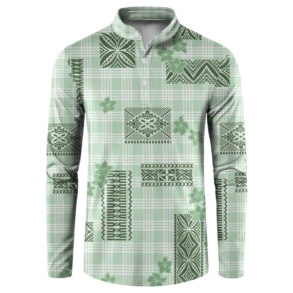 Hawaiian Quilt Tapa On Pastel Mint Palaka Motifs Button Sweatshirt LT7 Mint - Polynesian Pride