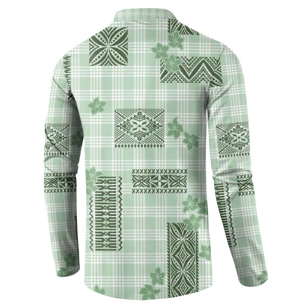Hawaiian Quilt Tapa On Pastel Mint Palaka Motifs Button Sweatshirt