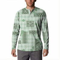 Hawaiian Quilt Tapa On Pastel Mint Palaka Motifs Button Sweatshirt