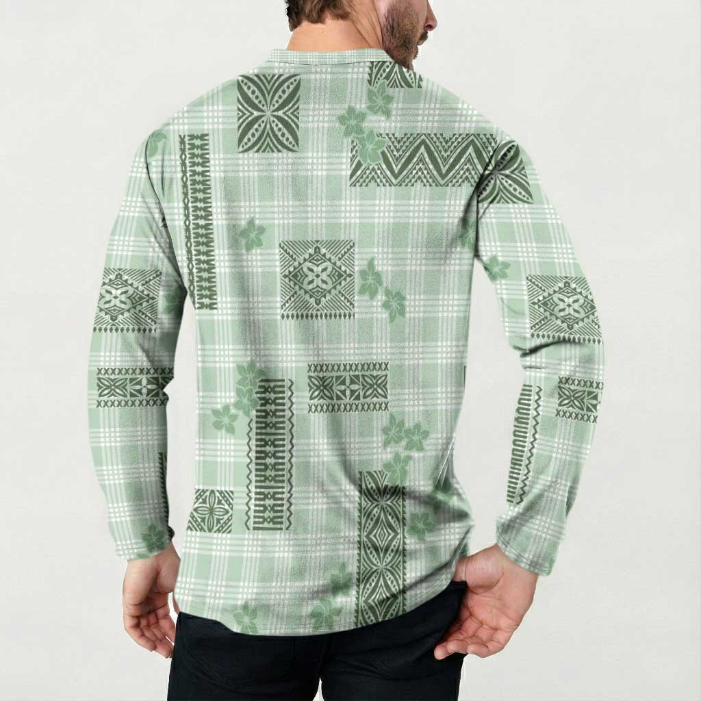 Hawaiian Quilt Tapa On Pastel Mint Palaka Motifs Button Sweatshirt