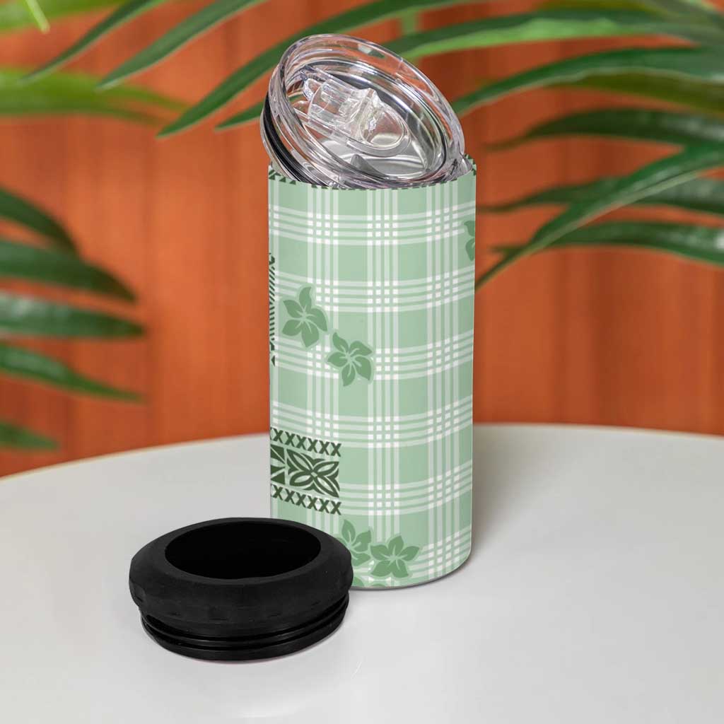 Hawaiian Quilt Tapa On Pastel Mint Palaka Motifs 4 in 1 Can Cooler Tumbler