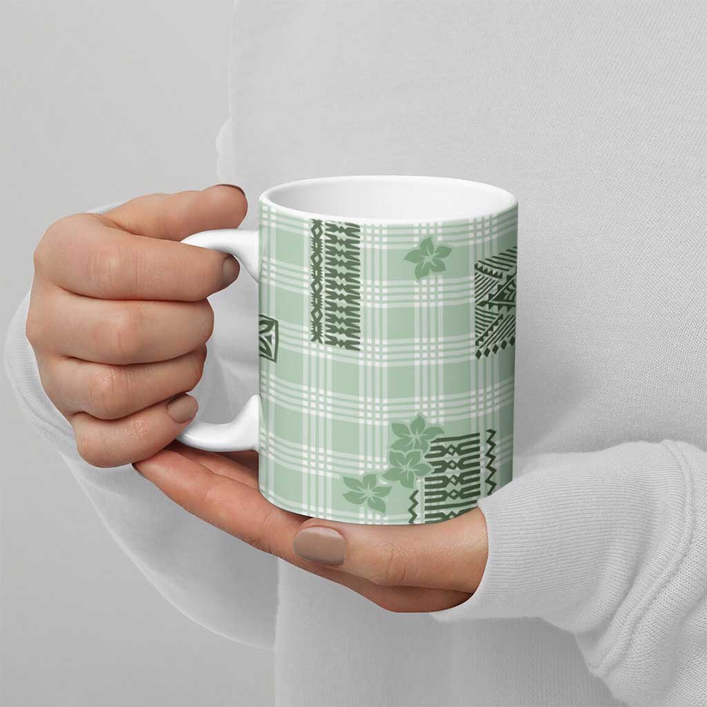 Hawaiian Quilt Tapa On Pastel Mint Palaka Motifs Ceramic Mug