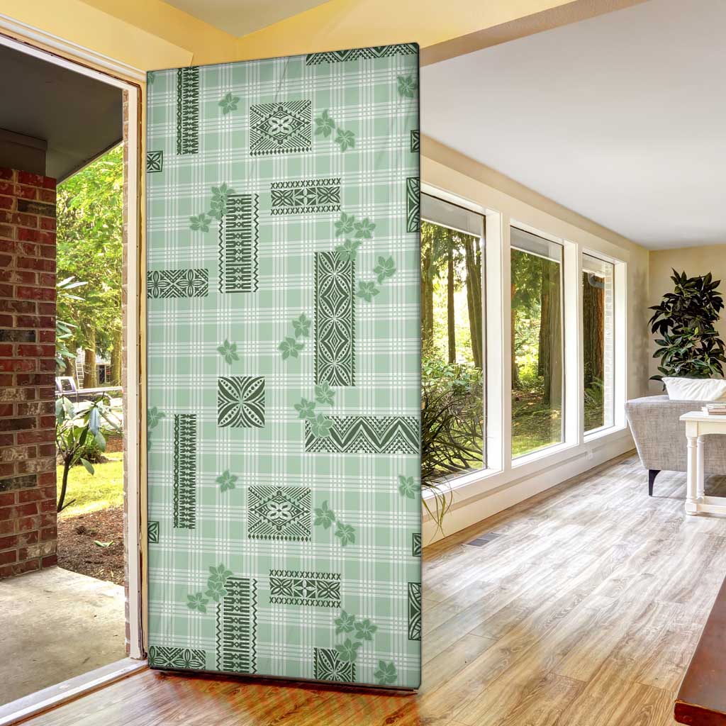 Hawaiian Quilt Tapa On Pastel Mint Palaka Motifs Door Cover