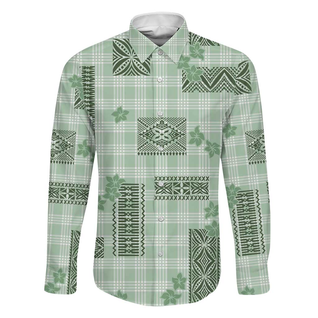 Hawaiian Quilt Tapa On Pastel Mint Palaka Motifs Family Matching Long Sleeve Bodycon Dress and Hawaiian Shirt