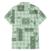 Hawaiian Quilt Tapa On Pastel Mint Palaka Motifs Family Matching Mermaid Dress and Hawaiian Shirt