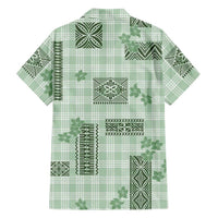 Hawaiian Quilt Tapa On Pastel Mint Palaka Motifs Family Matching Off The Shoulder Long Sleeve Dress and Hawaiian Shirt