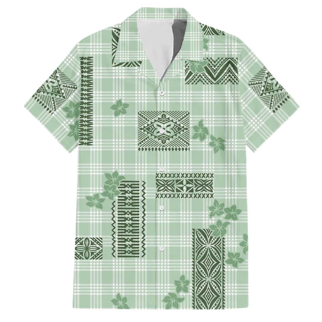 Hawaiian Quilt Tapa On Pastel Mint Palaka Motifs Family Matching Off Shoulder Maxi Dress and Hawaiian Shirt