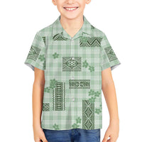 Hawaiian Quilt Tapa On Pastel Mint Palaka Motifs Family Matching Off Shoulder Short Dress and Hawaiian Shirt