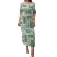 Hawaiian Quilt Tapa On Pastel Mint Palaka Motifs Family Matching Puletasi and Hawaiian Shirt