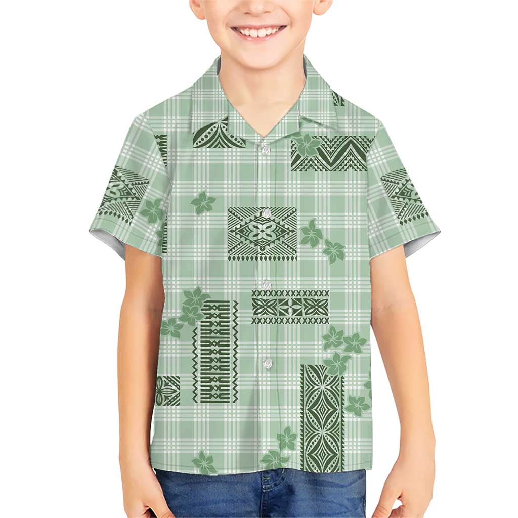 Hawaiian Quilt Tapa On Pastel Mint Palaka Motifs Family Matching Puletasi and Hawaiian Shirt