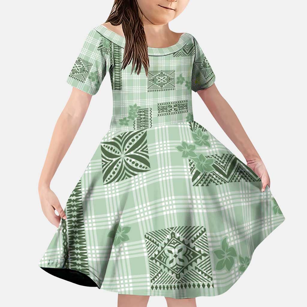 Hawaiian Quilt Tapa On Pastel Mint Palaka Motifs Family Matching Summer Maxi Dress and Hawaiian Shirt