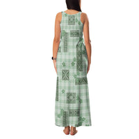 Hawaiian Quilt Tapa On Pastel Mint Palaka Motifs Family Matching Tank Maxi Dress and Hawaiian Shirt