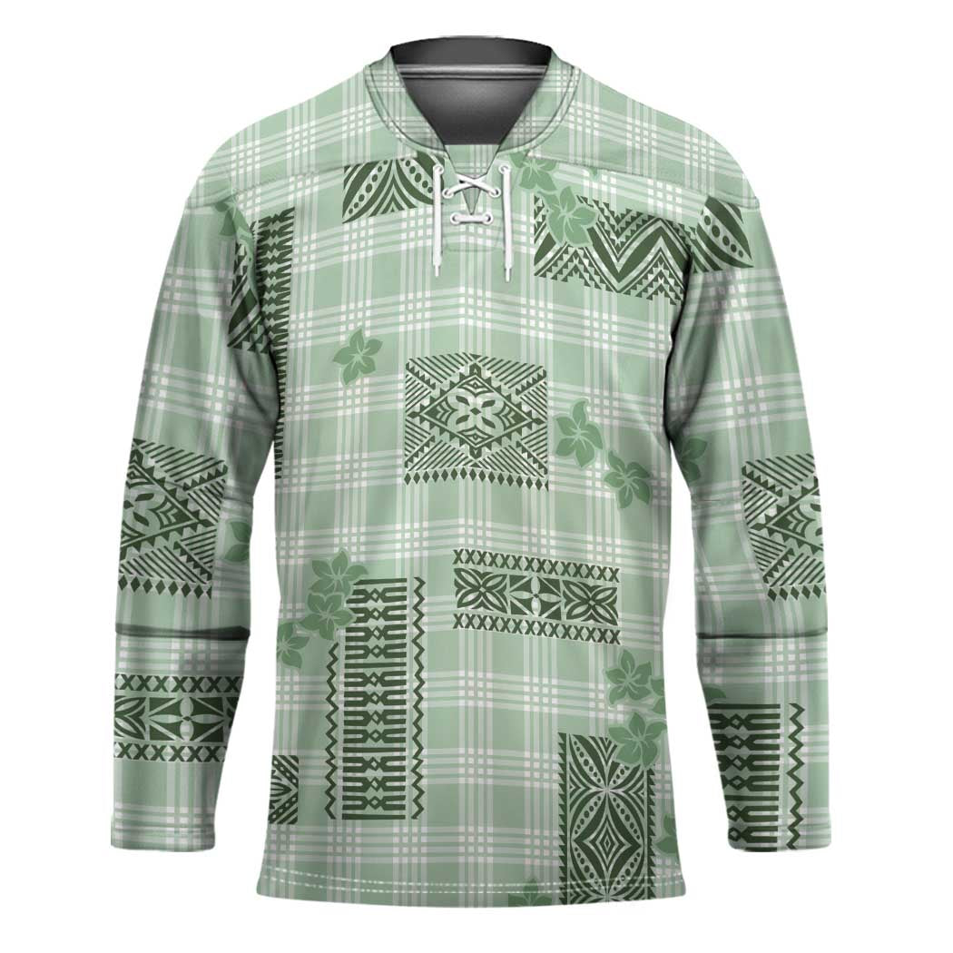 Hawaiian Quilt Tapa On Pastel Mint Palaka Motifs Hockey Jersey