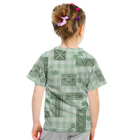 Hawaiian Quilt Tapa On Pastel Mint Palaka Motifs Kid T Shirt