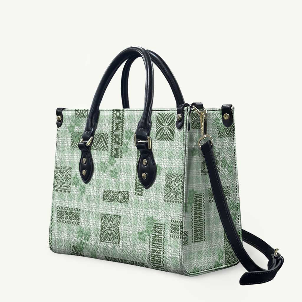 Hawaiian Quilt Tapa On Pastel Mint Palaka Motifs Leather Bag LT7 Mint - Polynesian Pride