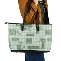 Hawaiian Quilt Tapa On Pastel Mint Palaka Motifs Leather Tote Bag