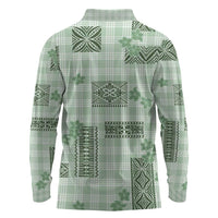 Hawaiian Quilt Tapa On Pastel Mint Palaka Motifs Long Sleeve Polo Shirt