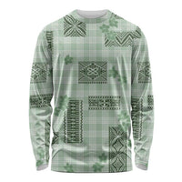 Hawaiian Quilt Tapa On Pastel Mint Palaka Motifs Long Sleeve Shirt