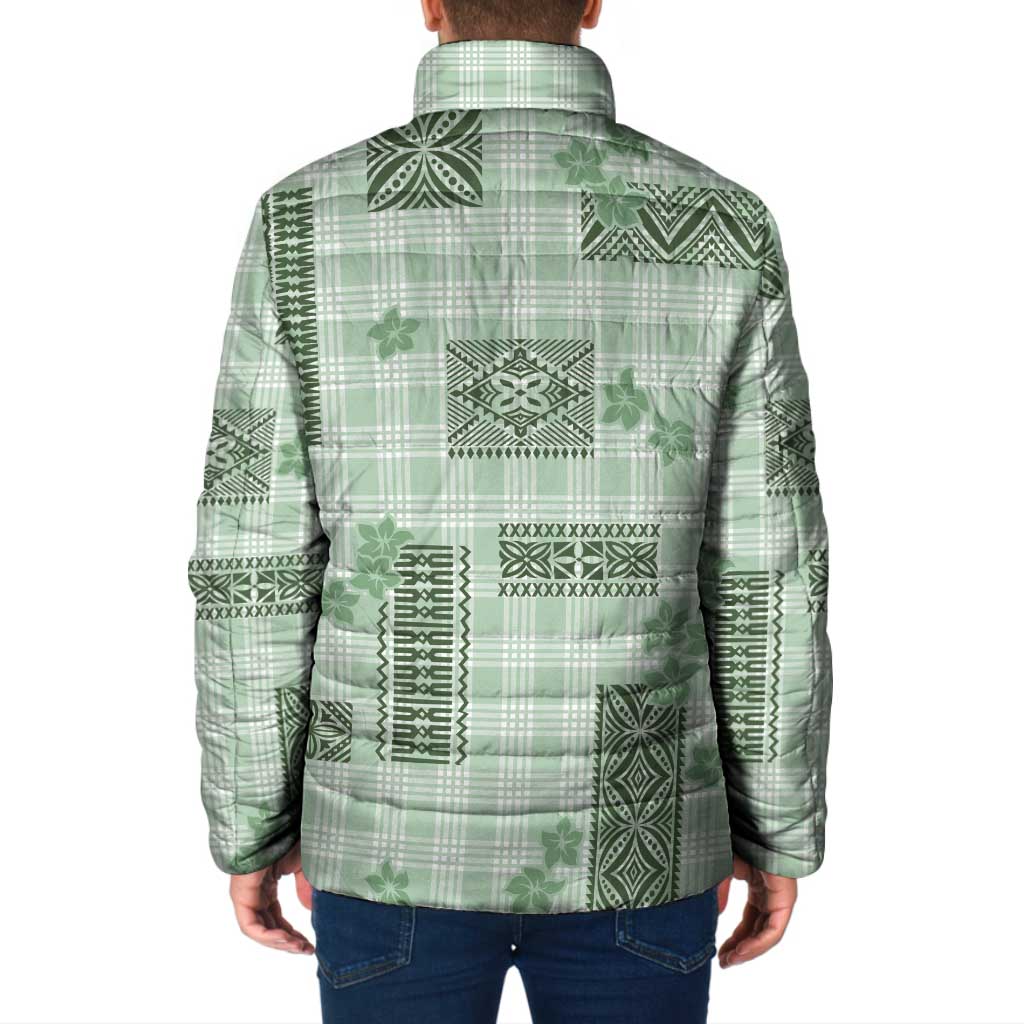 Hawaiian Quilt Tapa On Pastel Mint Palaka Motifs Padded Jacket