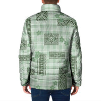 Hawaiian Quilt Tapa On Pastel Mint Palaka Motifs Padded Jacket