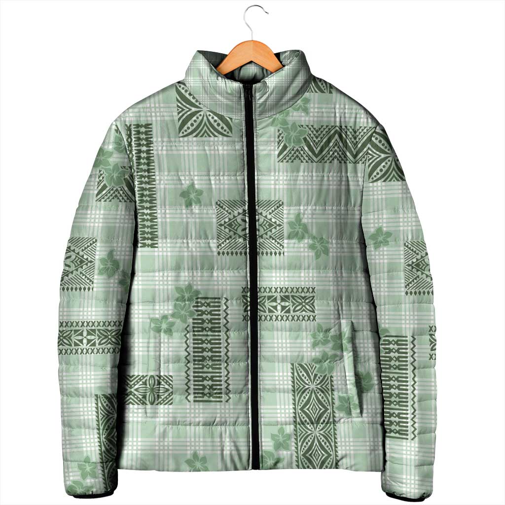 Hawaiian Quilt Tapa On Pastel Mint Palaka Motifs Padded Jacket