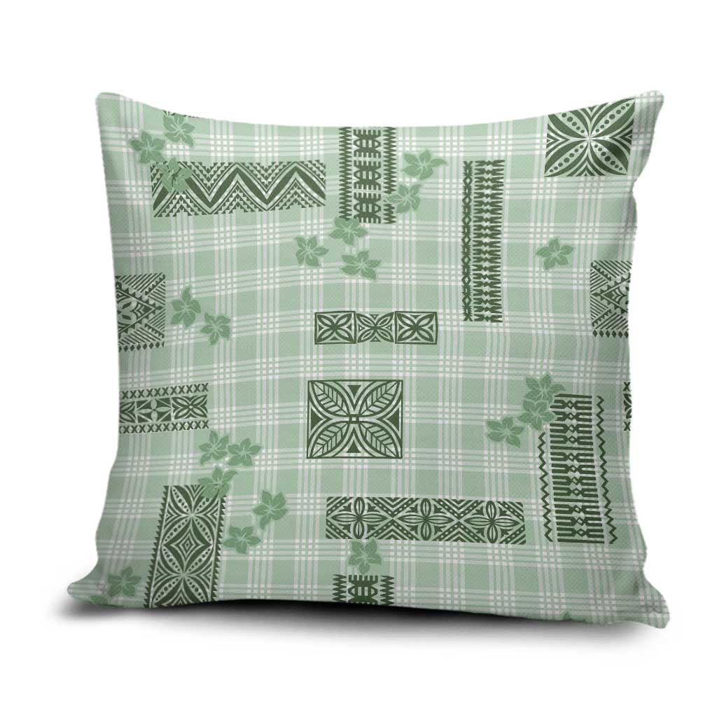 Hawaiian Quilt Tapa On Pastel Mint Palaka Motifs Pillow Cover