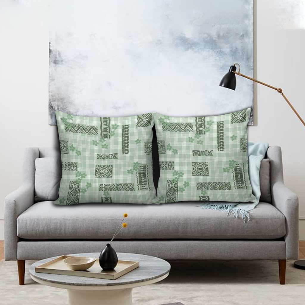 Hawaiian Quilt Tapa On Pastel Mint Palaka Motifs Pillow Cover