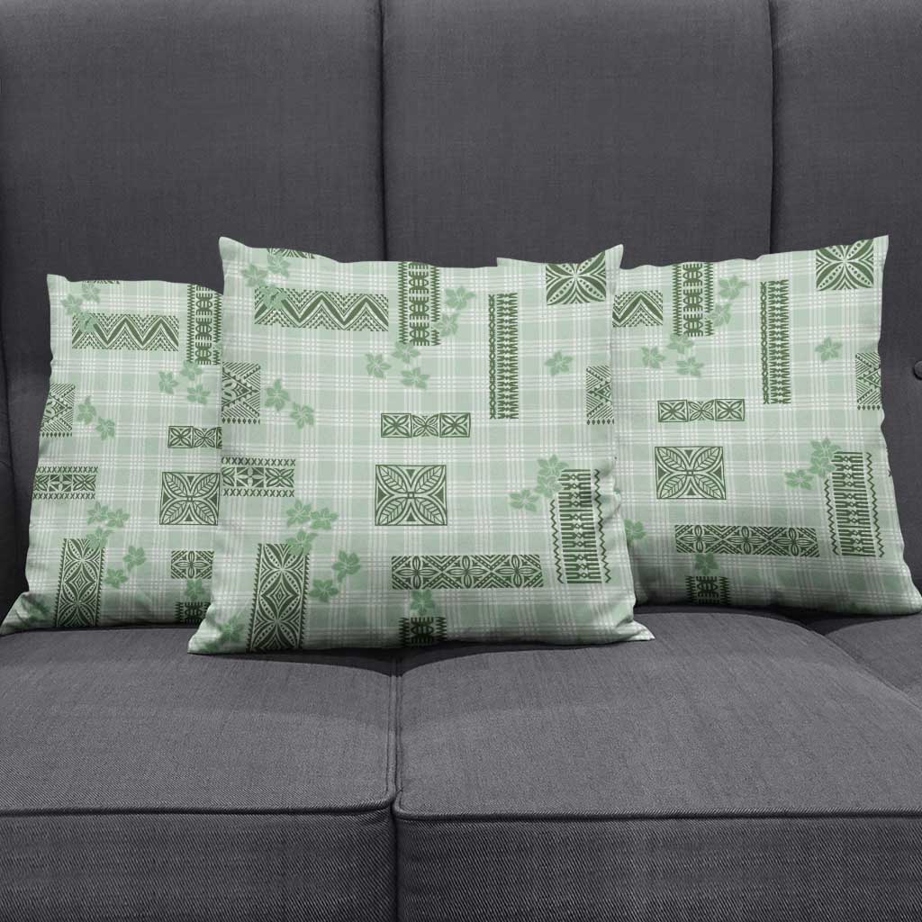 Hawaiian Quilt Tapa On Pastel Mint Palaka Motifs Pillow Cover