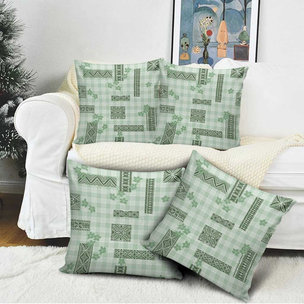 Hawaiian Quilt Tapa On Pastel Mint Palaka Motifs Pillow Cover