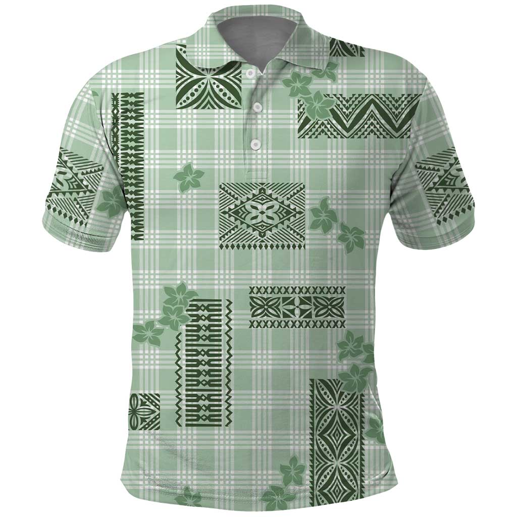 Hawaiian Quilt Tapa On Pastel Mint Palaka Motifs Polo Shirt