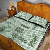 Hawaiian Quilt Tapa On Pastel Mint Palaka Motifs Quilt Bed Set