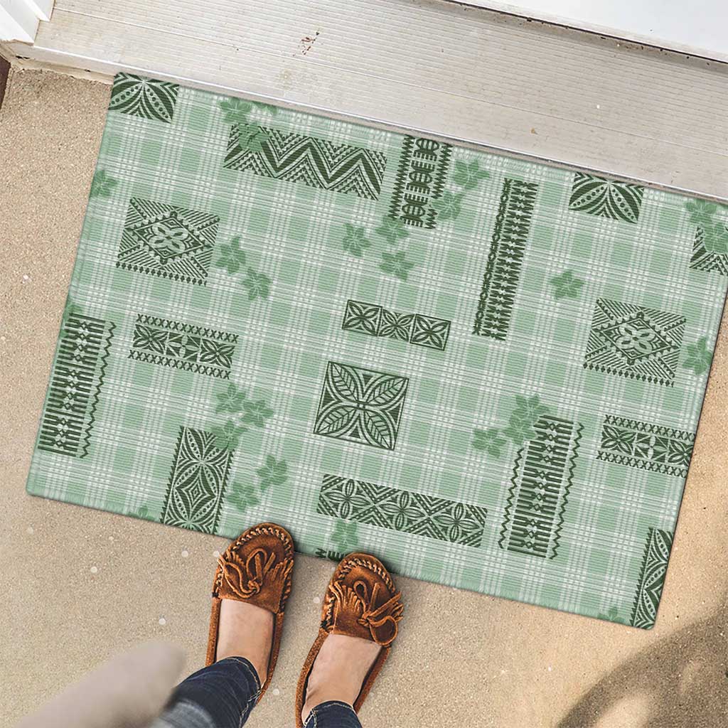Hawaiian Quilt Tapa On Pastel Mint Palaka Motifs Rubber Doormat