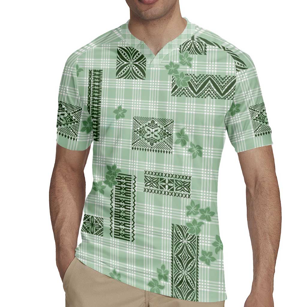 Hawaiian Quilt Tapa On Pastel Mint Palaka Motifs Rugby Jersey