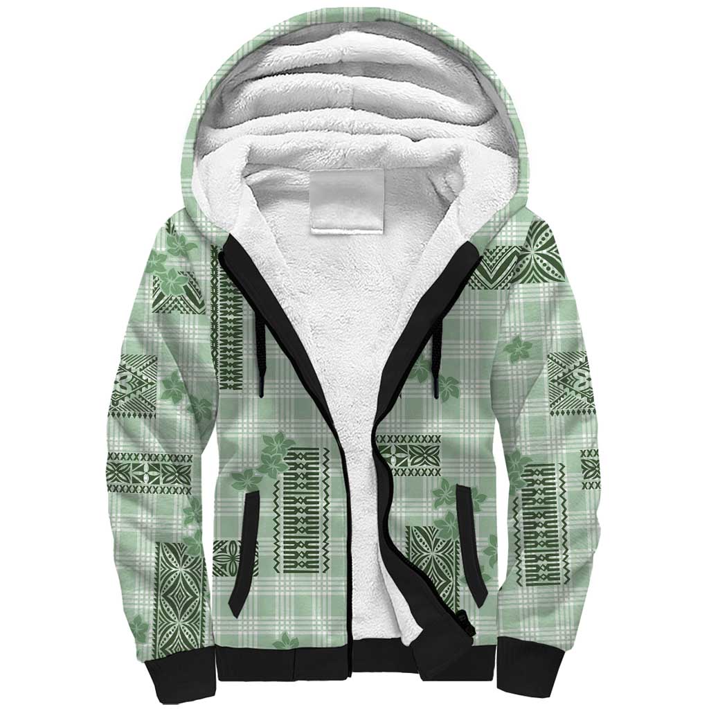 Hawaiian Quilt Tapa On Pastel Mint Palaka Motifs Sherpa Hoodie