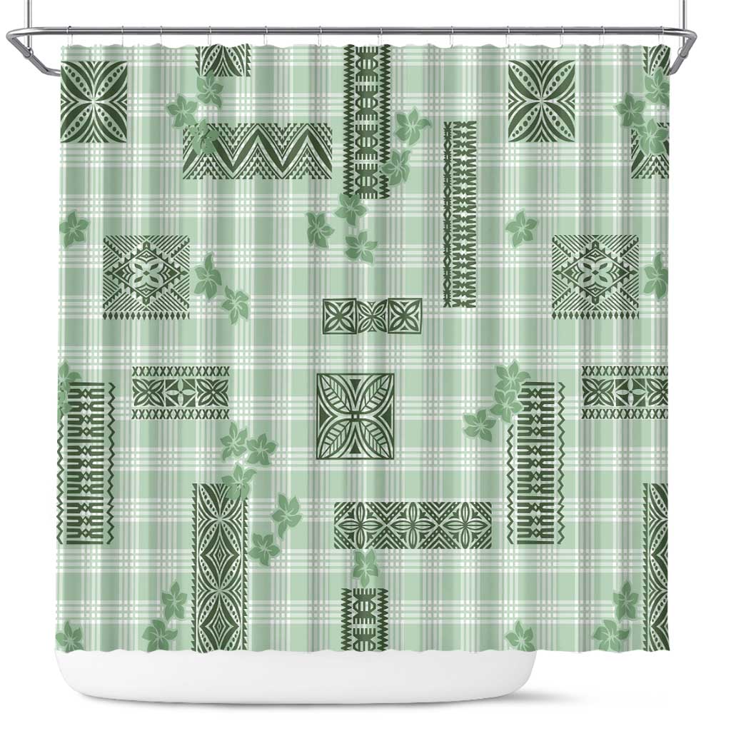 Hawaiian Quilt Tapa On Pastel Mint Palaka Motifs Shower Curtain