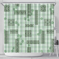 Hawaiian Quilt Tapa On Pastel Mint Palaka Motifs Shower Curtain