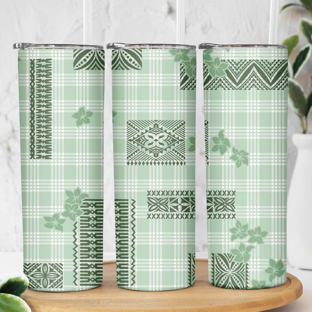 Hawaiian Quilt Tapa On Pastel Mint Palaka Motifs Skinny Tumbler