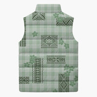 Hawaiian Quilt Tapa On Pastel Mint Palaka Motifs Sleeveless Puffer Jacket
