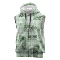 Hawaiian Quilt Tapa On Pastel Mint Palaka Motifs Sleeveless Zip Hoodie