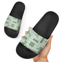 Hawaiian Quilt Tapa On Pastel Mint Palaka Motifs Slide Sandals