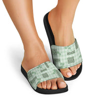 Hawaiian Quilt Tapa On Pastel Mint Palaka Motifs Slide Sandals