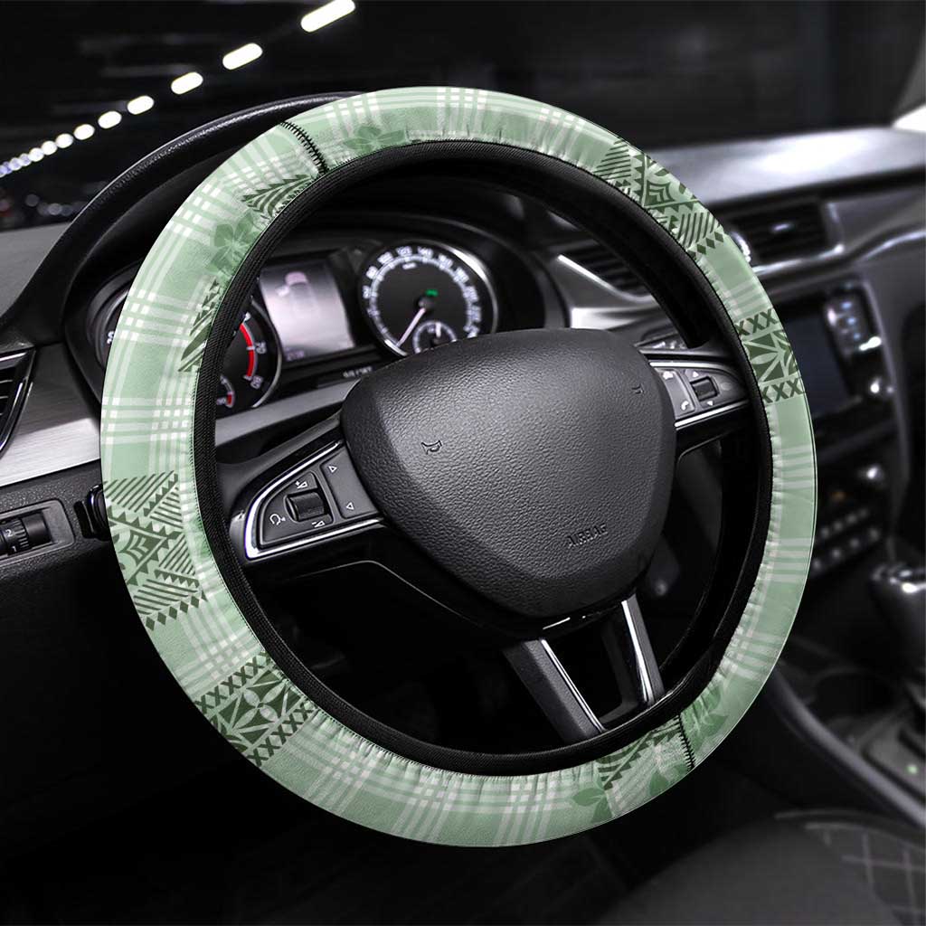 Hawaiian Quilt Tapa On Pastel Mint Palaka Motifs Steering Wheel Cover