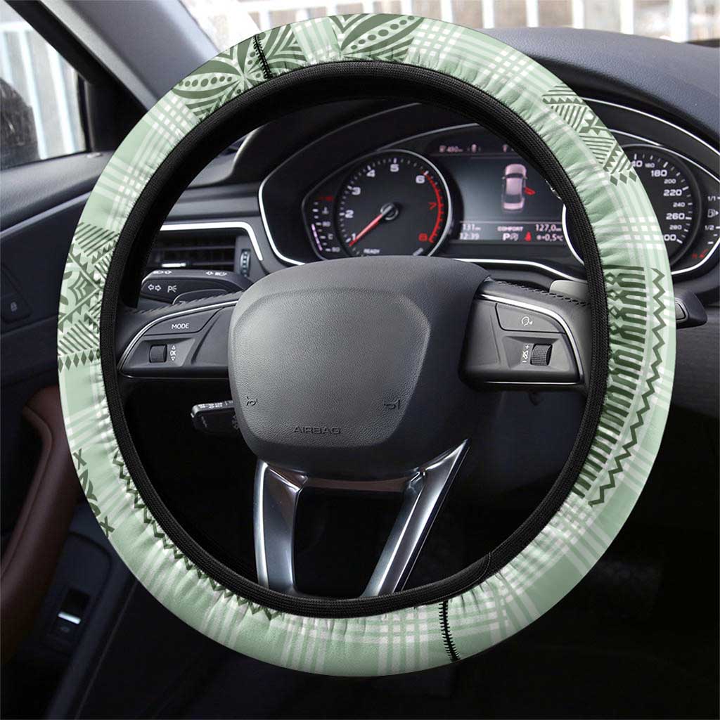 Hawaiian Quilt Tapa On Pastel Mint Palaka Motifs Steering Wheel Cover